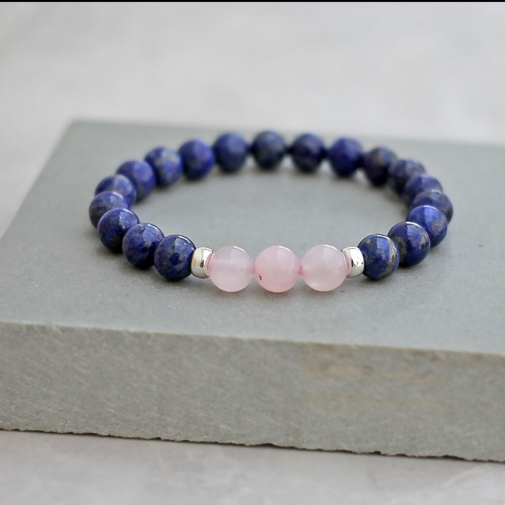 Rose Quartz and Lapis stretch bracelet